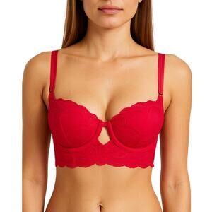 Aerie Real Power Balconette Bra Red Lace Longline Lightly Lined 36B NWT